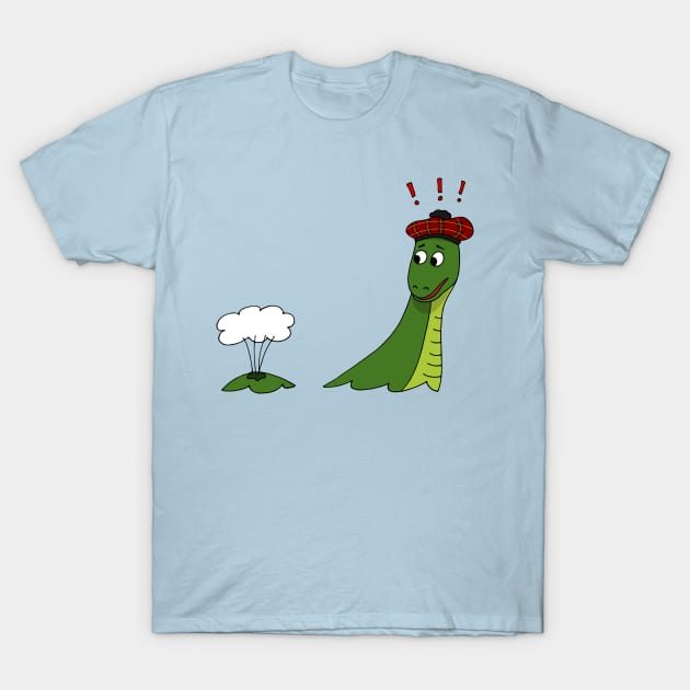 Nessie Gets a Puncture T-Shirt by kazoosolo